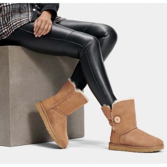 UGG Bailey Button Suede Sheepskin Boots - Picture 1 of 16